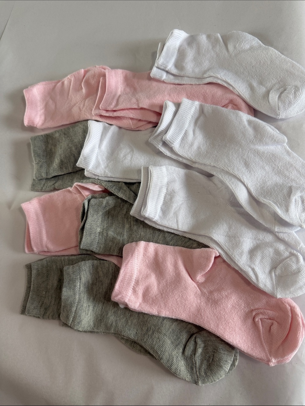12 Pack girls Socks in Pink, White, and Gray